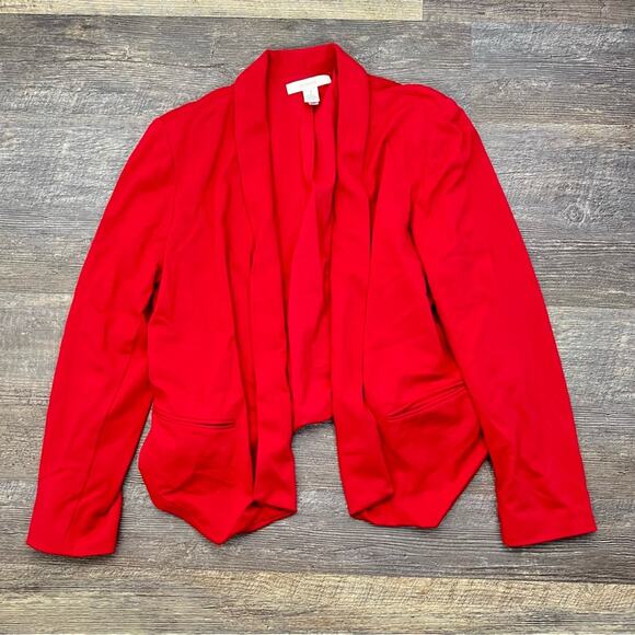 Chico's 1 red open front knit blazer jacket size 8 medium B108 - Picture 1 of 3